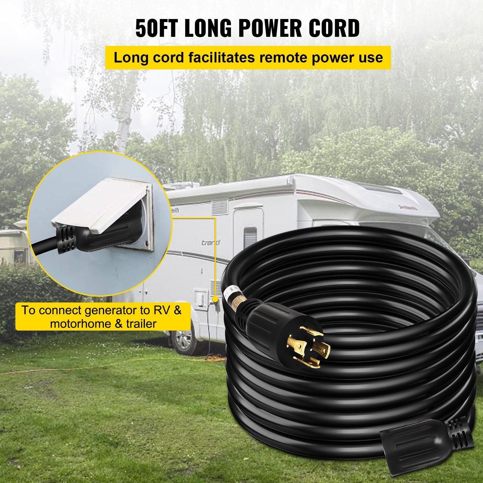 50 FT 30 Amp Generator Extension Cord for Reliable Power Transfer - TK Power Gear